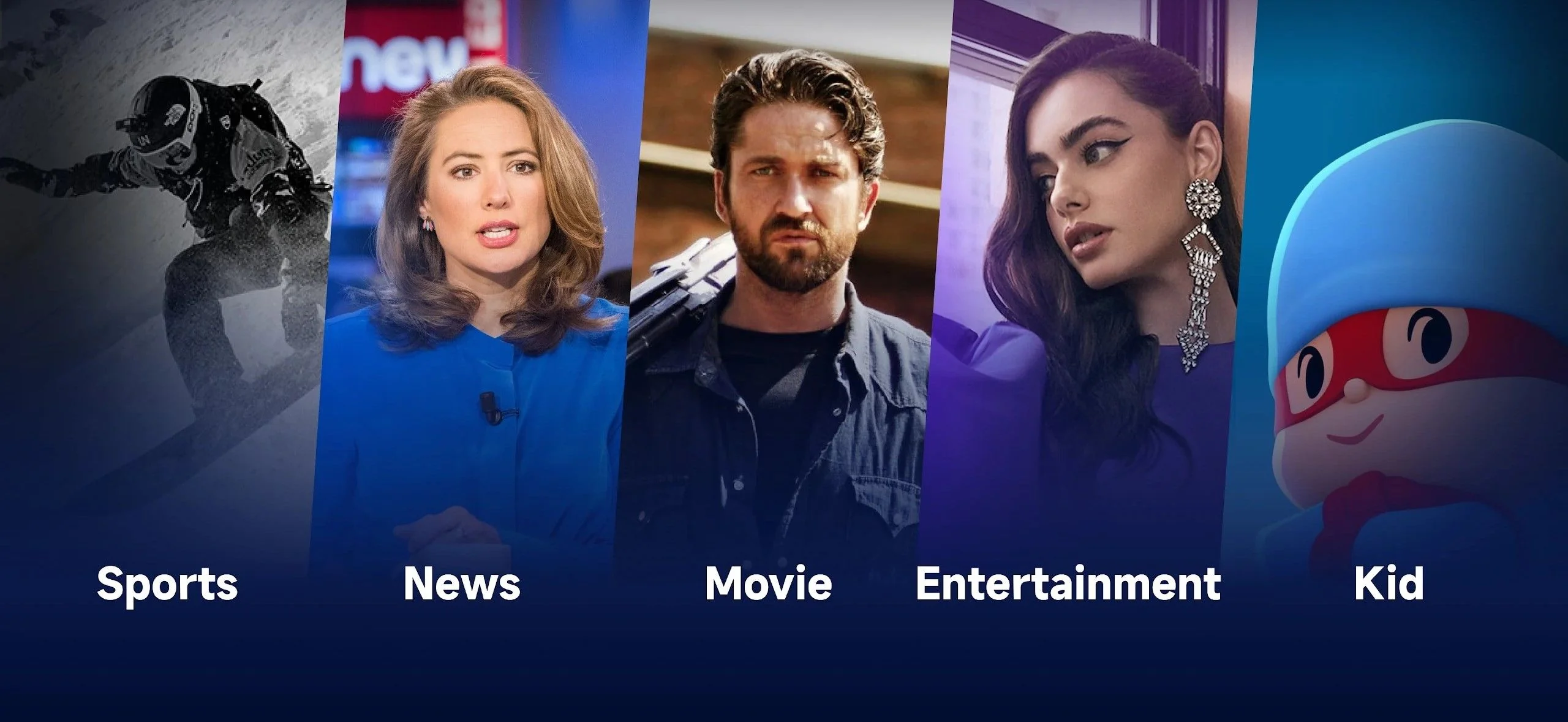 Content categories on IBOB Player: Sports, News, Movies, Entertainment and Kids